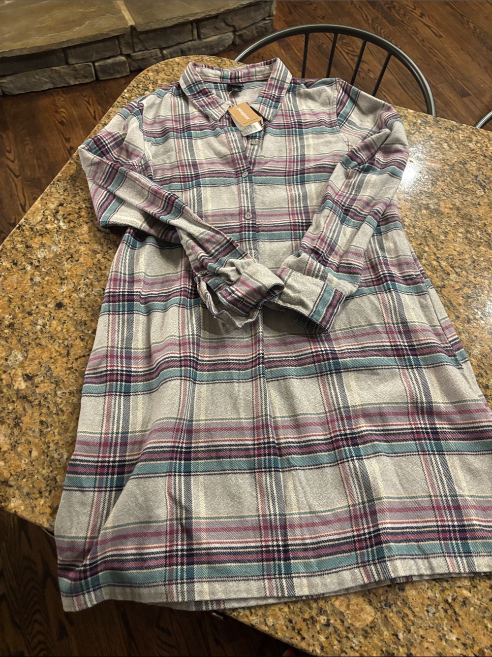 Patagonia Plaid Fjord Dress in Gray, Teal & Maroon Size M NWT
